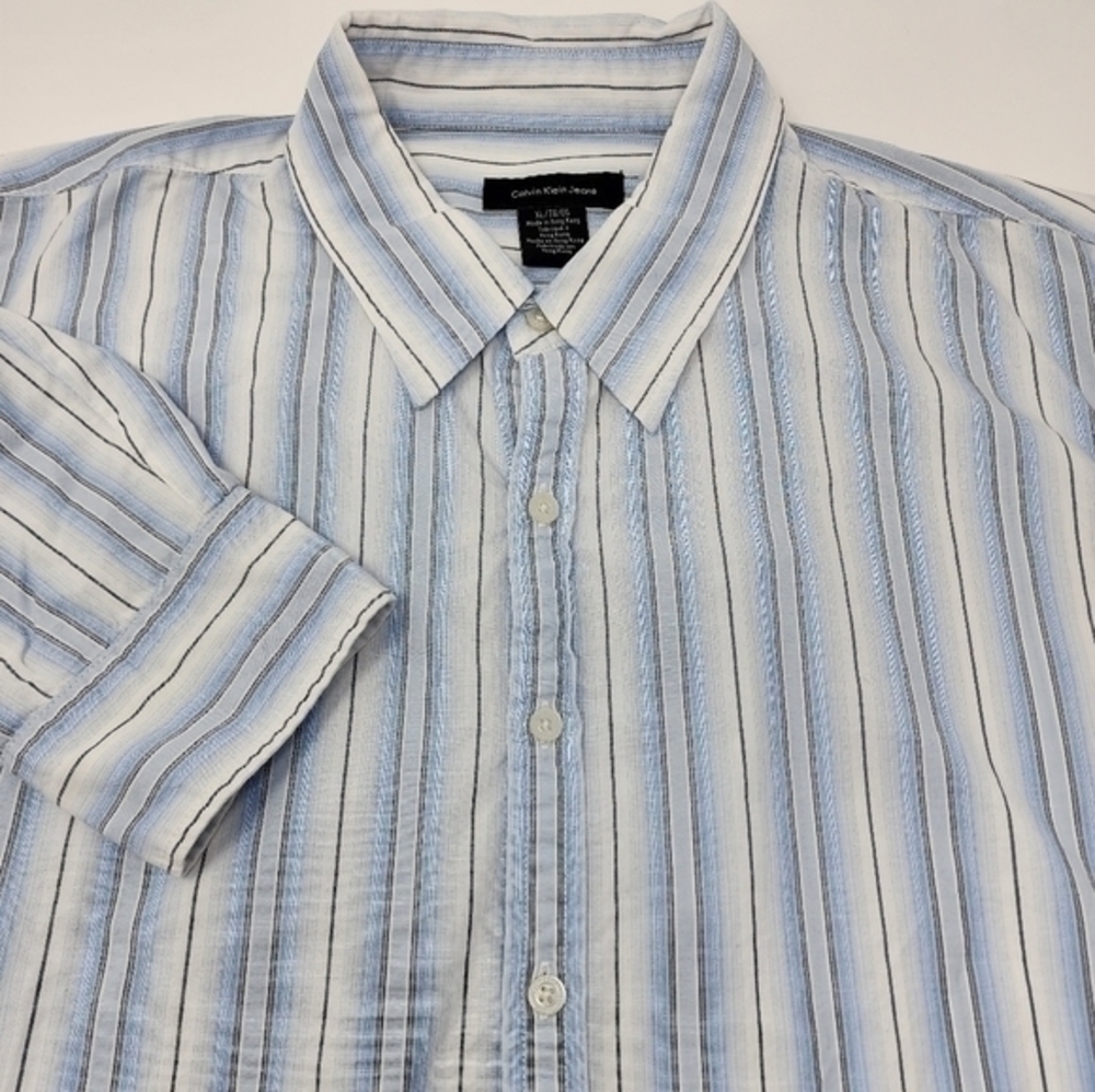 Calvin Klein Jeans Cotton‎ Blue Stipe Button Down Shirt XL - Picture 11 of 11